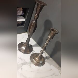 Pair of 2 Vintage darker Brass/metal Candlestick Holders-beautiful paired